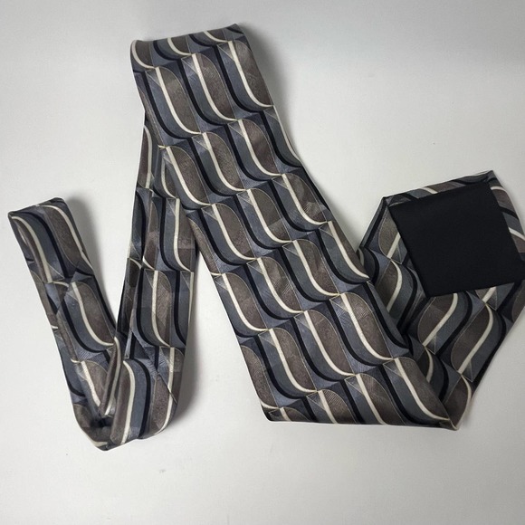 VTG Gallant Silk Tie Neutral Retro MCM  Black Brown Tan Cream Silver Gray - Picture 5 of 13